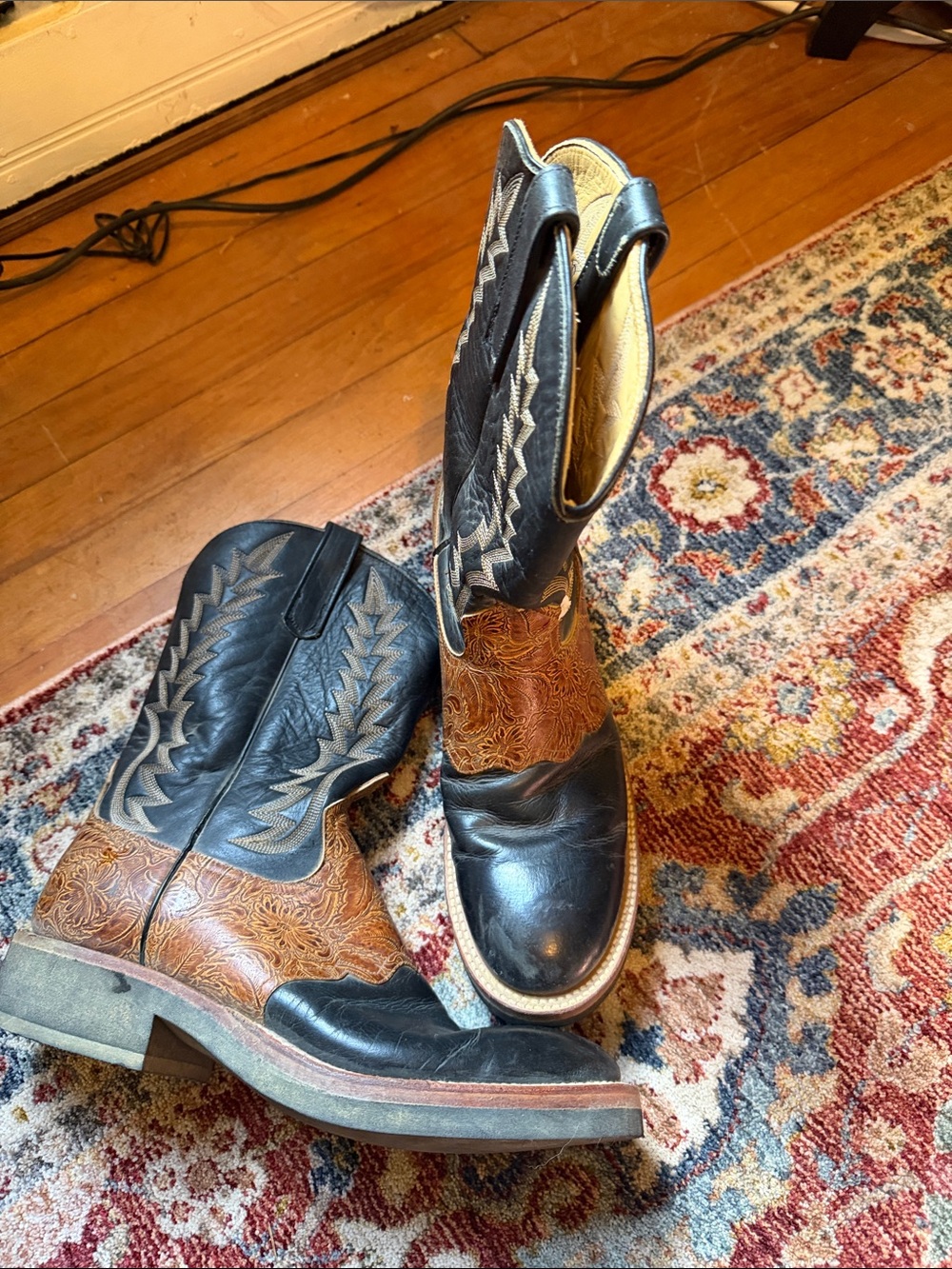 Women's Two-Tone Black and Brown Western Ankle Boots